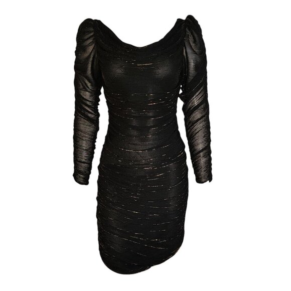 New Leaf California By Samir Dress Womens Size S Metallic Black Gold Ruched Vtg - Picture 1 of 5